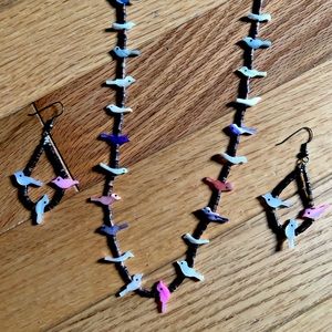 Zuni Fetish Bird Heishi Necklace and Earring Set